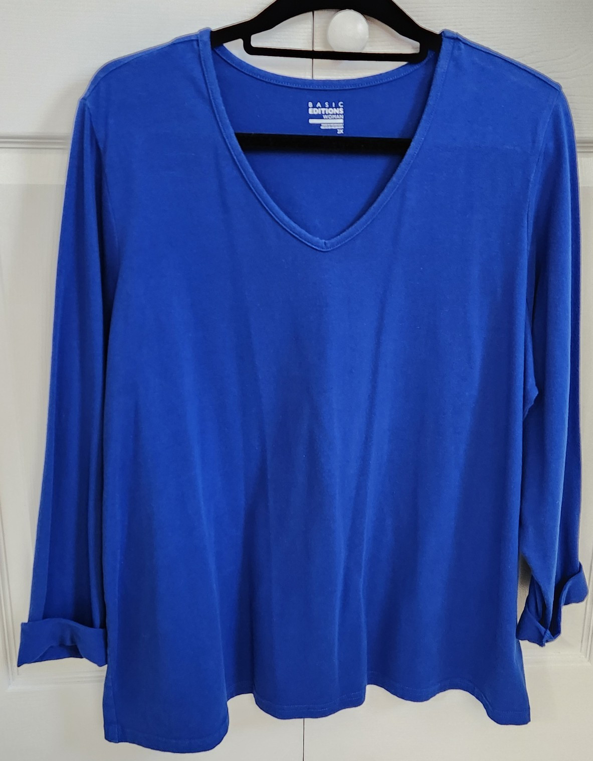 Basic Editions Womens Shirt Y2K Royal Blue Vneck Tshirt Kmart Blouse Size 2X