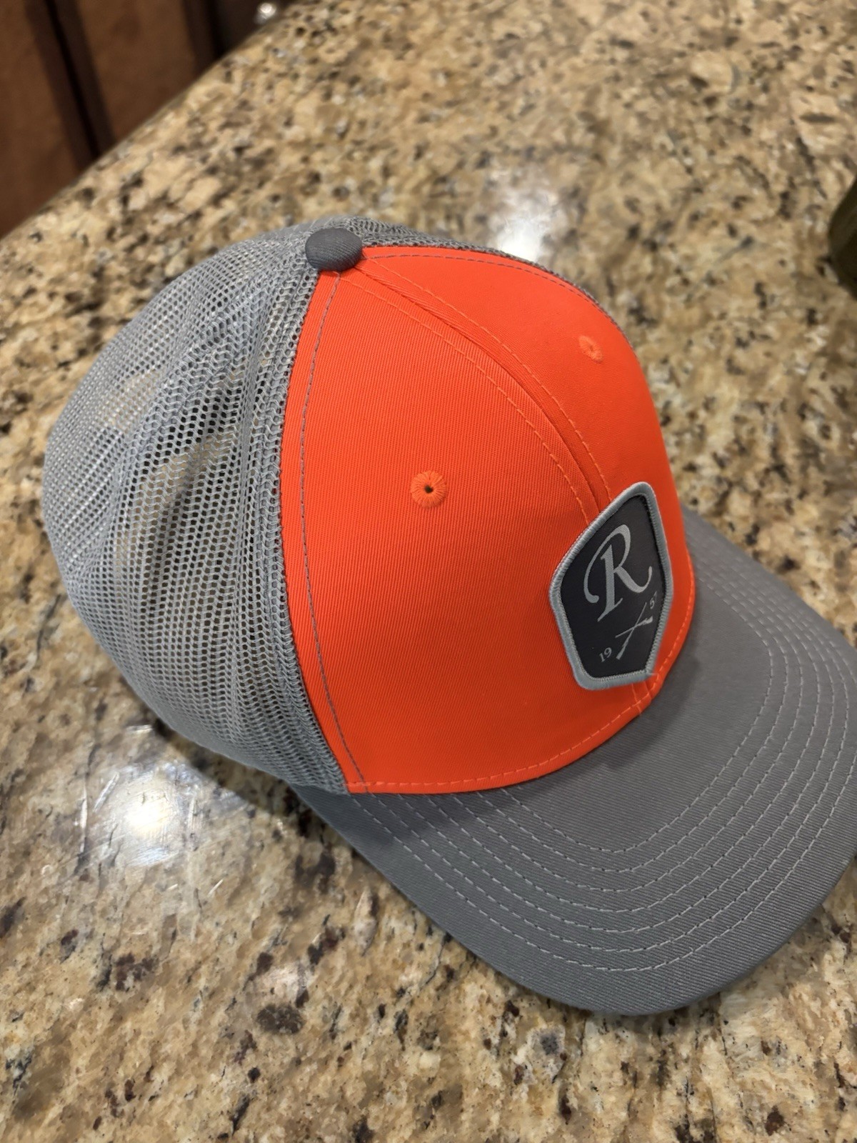 Orange Gray Trucker Hat, Mesh Back Adjustable, Unisex Adults One Size