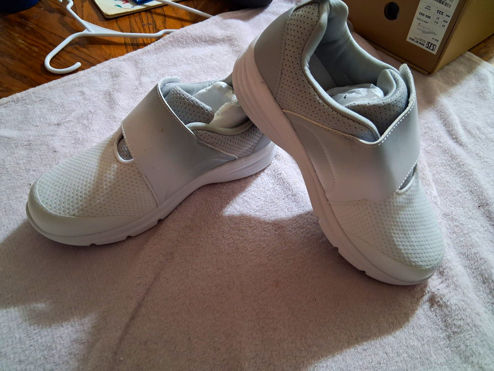 White/Gray Solid Low Top Athletic Sneakers, Hook & Loop Strap, Unisex