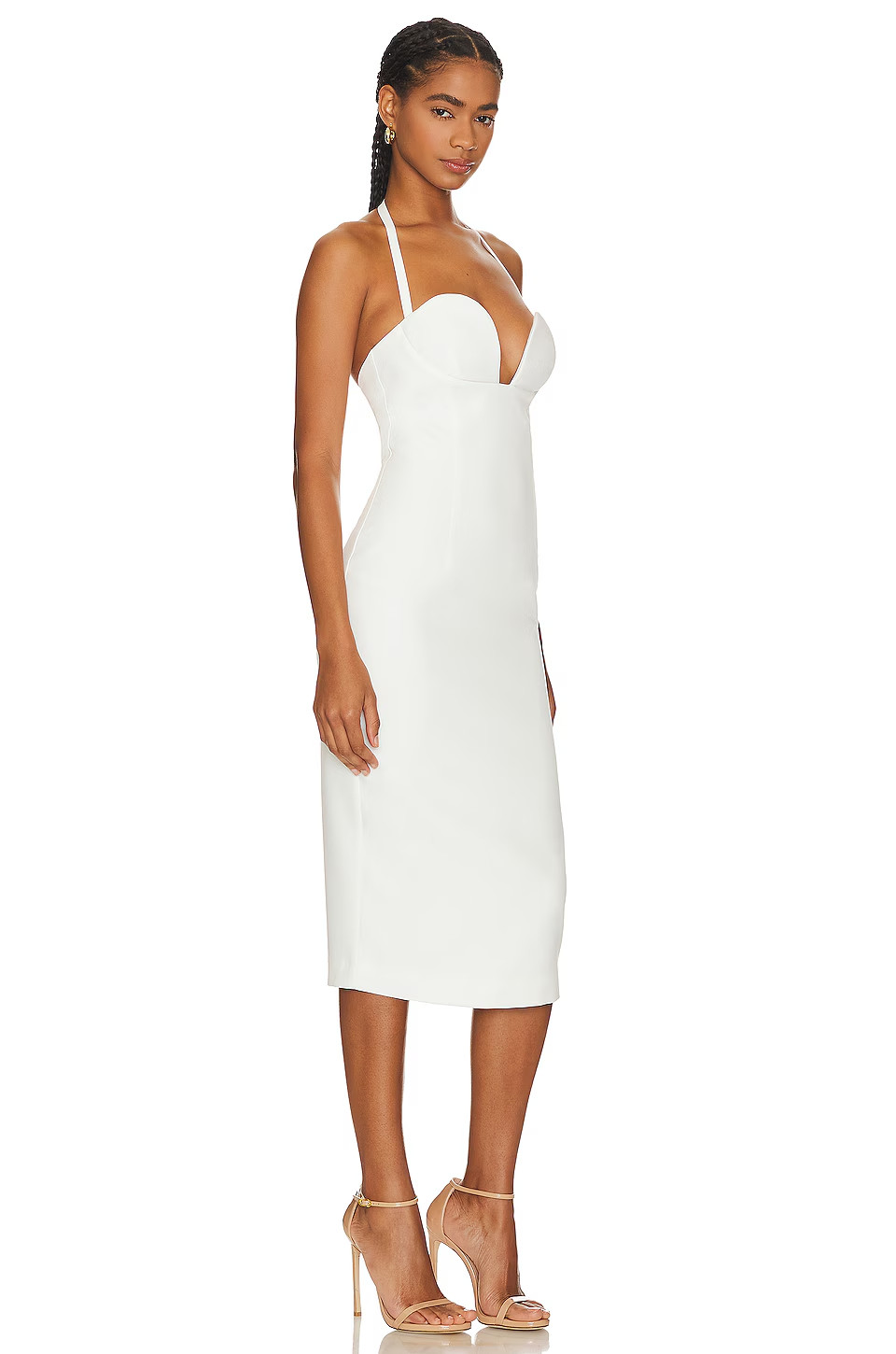 RETROFETE Cheryl White Crepe Plunging Bustier Bra Halter Cocktail Dress XS = 0/2