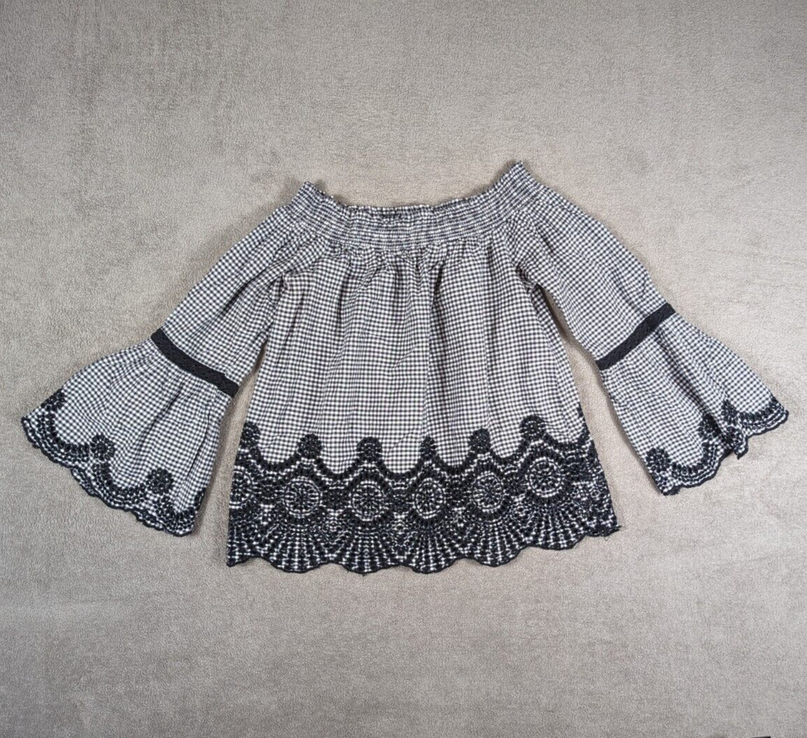Miss Selfridge Top Women’s Size 8 Off The Shoulder Black And White
