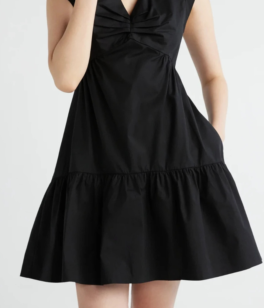 Scoop Womens Dress Size XS Black V-Neck Poplin Mini Casual Lightweight Pullover