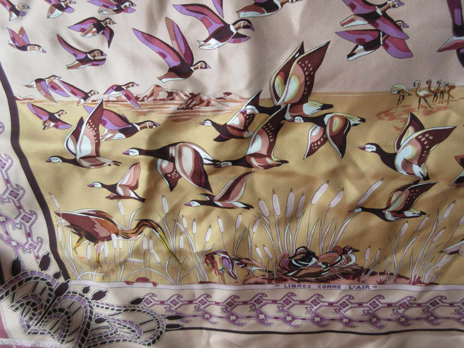 HERMES Libres Comme L’Air swan bird duck silk 90 cm 35 in square scarf