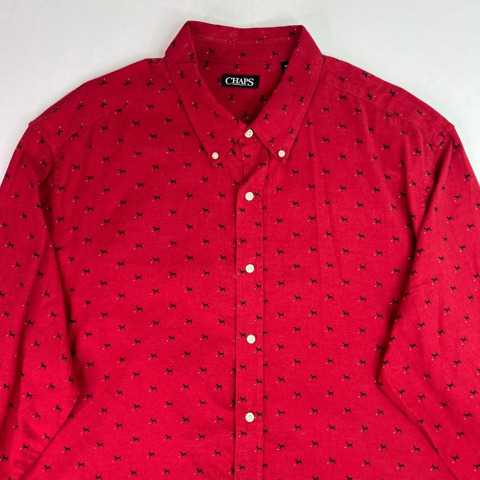 CHAPS Ralph Lauren Men’s Red All Over Dog Print Flannel Button Up Shirt 3XB