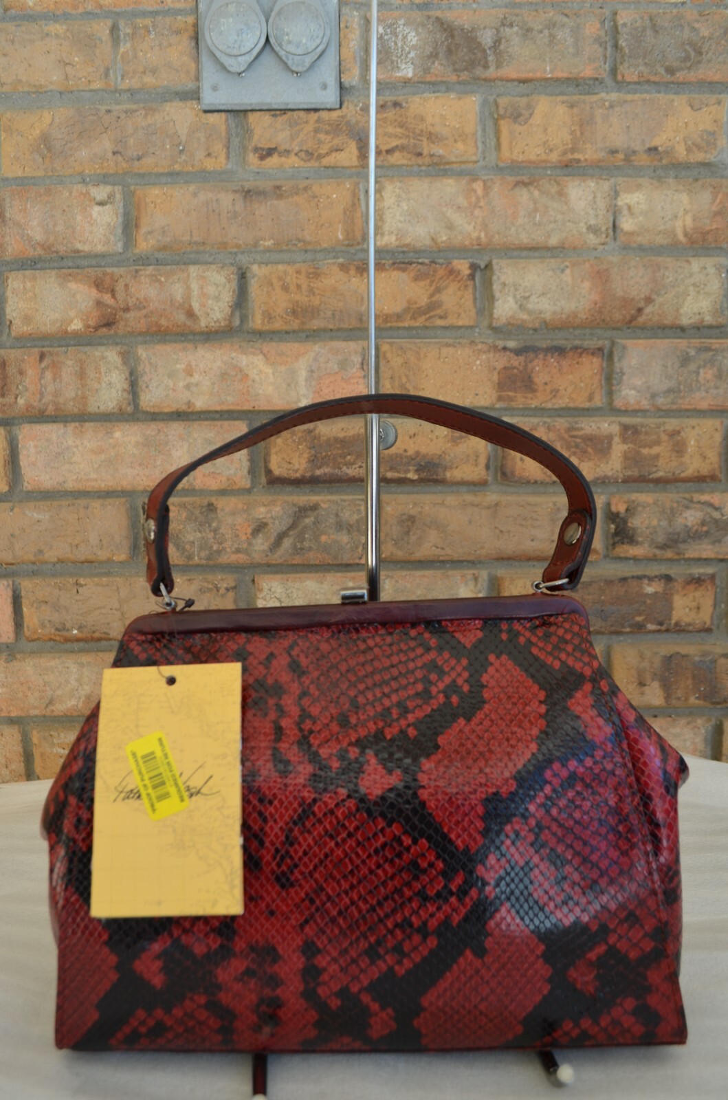 NWT $199 Patricia Nash Berry Red Leather Italian Python Bonifati Framed Satchel