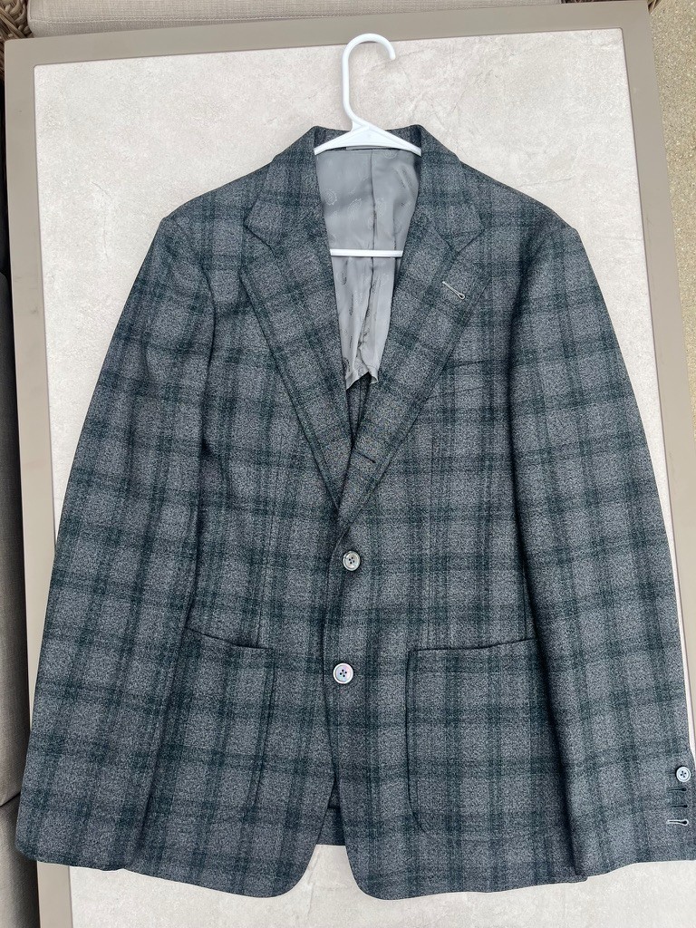 Gent Row Gray Plaid Sport Coat Stylbiella Super 120s Italian Wool 40R