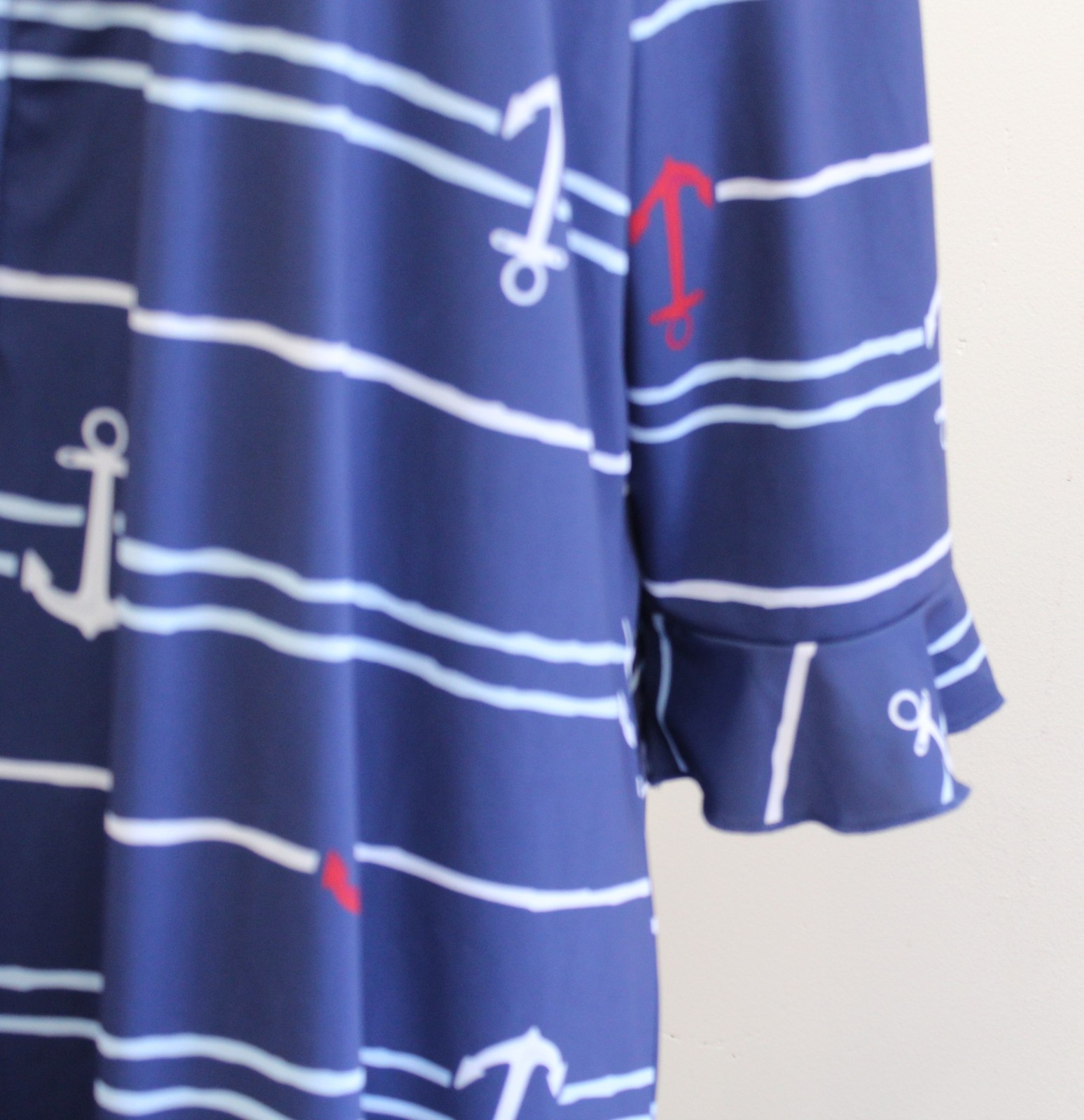NWT Ana Clare Active Blue Anchor Print Marin Flounce Polo Dress Size XXL SPF50