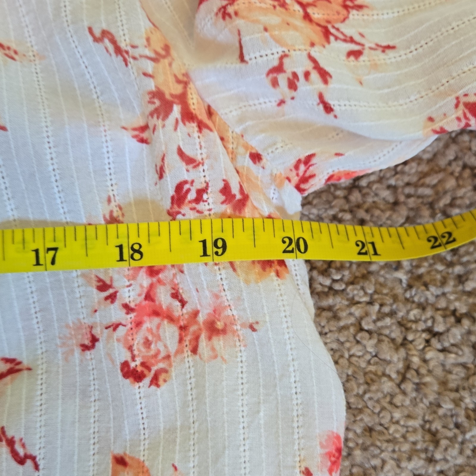 LOFT Women’s M White Orange Floral 3/4 Sleeve Cotton Button Up Blouse Cottage