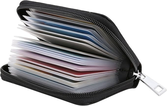 Genuine Leather Credit Card Holder Zipper Wallet With 26 Card Slots