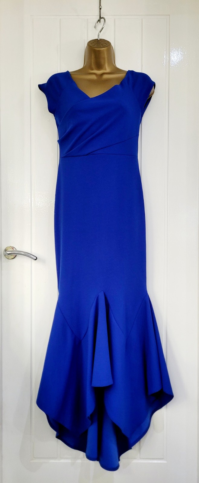 Quiz size UK 12 blue stretch fishtail evening cruise occasion formal dress VGC