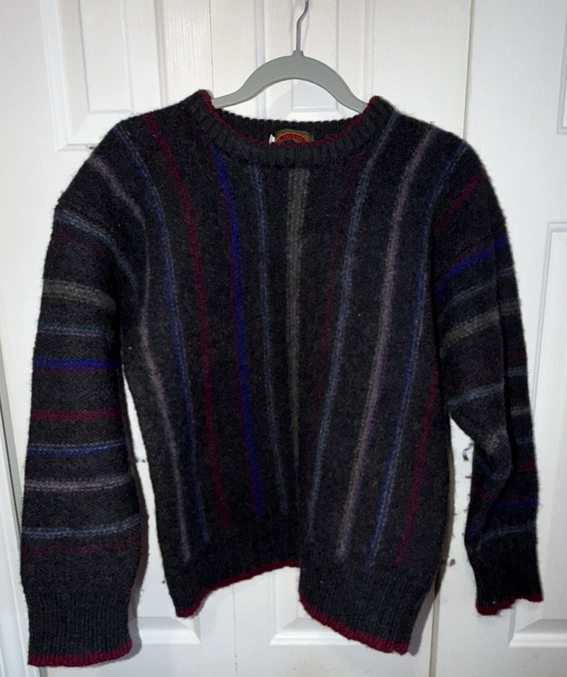 Vintage Boston Traders Knit Sweater Mens Large Wool Crewneck 90s Black + Stripes