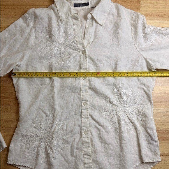 Linen Embroidered Button Down Coastal Grandma Quiet Luxury Vacation Old Money L