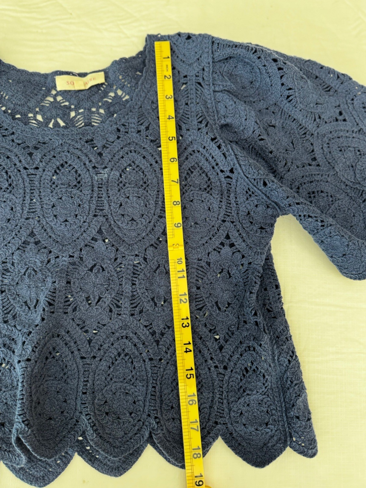 Solitaire Crochet Top Women’s Size X-Small Blue Cropped Oversized Boho Y2K EUC