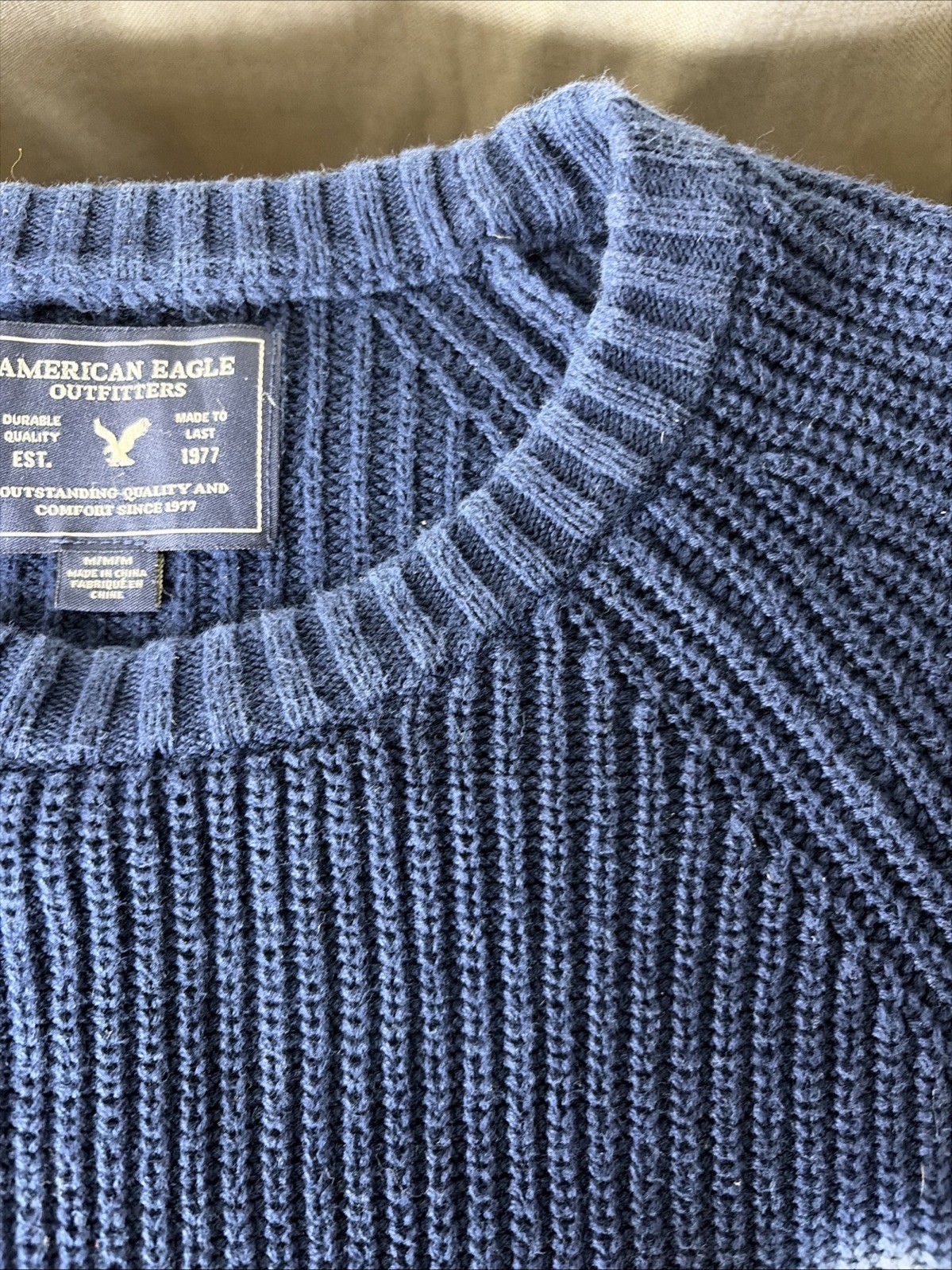 Vintage Y2K American Eagle Sweater Men Medium Blue White Colorblock Knit