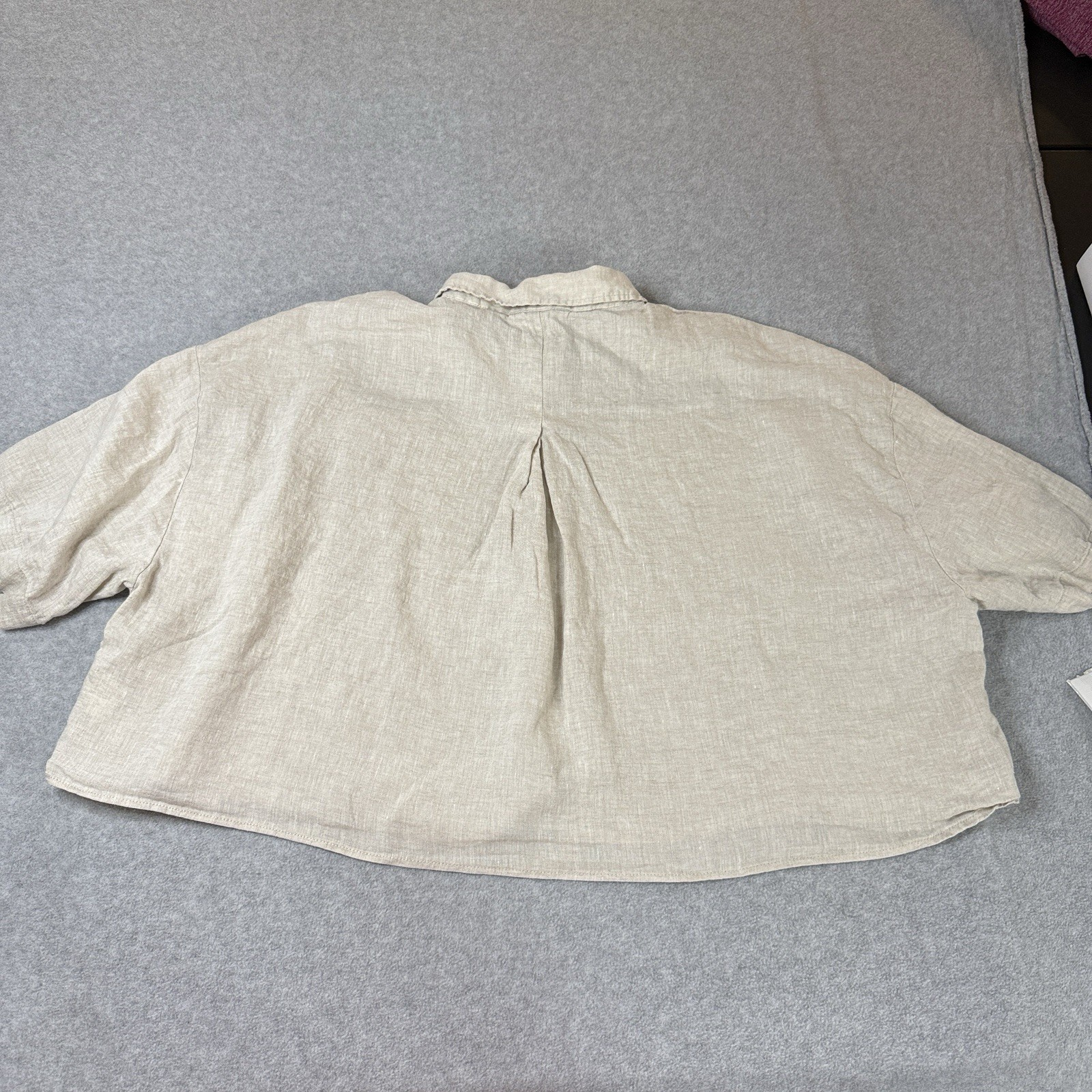 H&M 100% Linen Button Front Shirt Womens XL Beige Oversized Boxy Short Sleeve