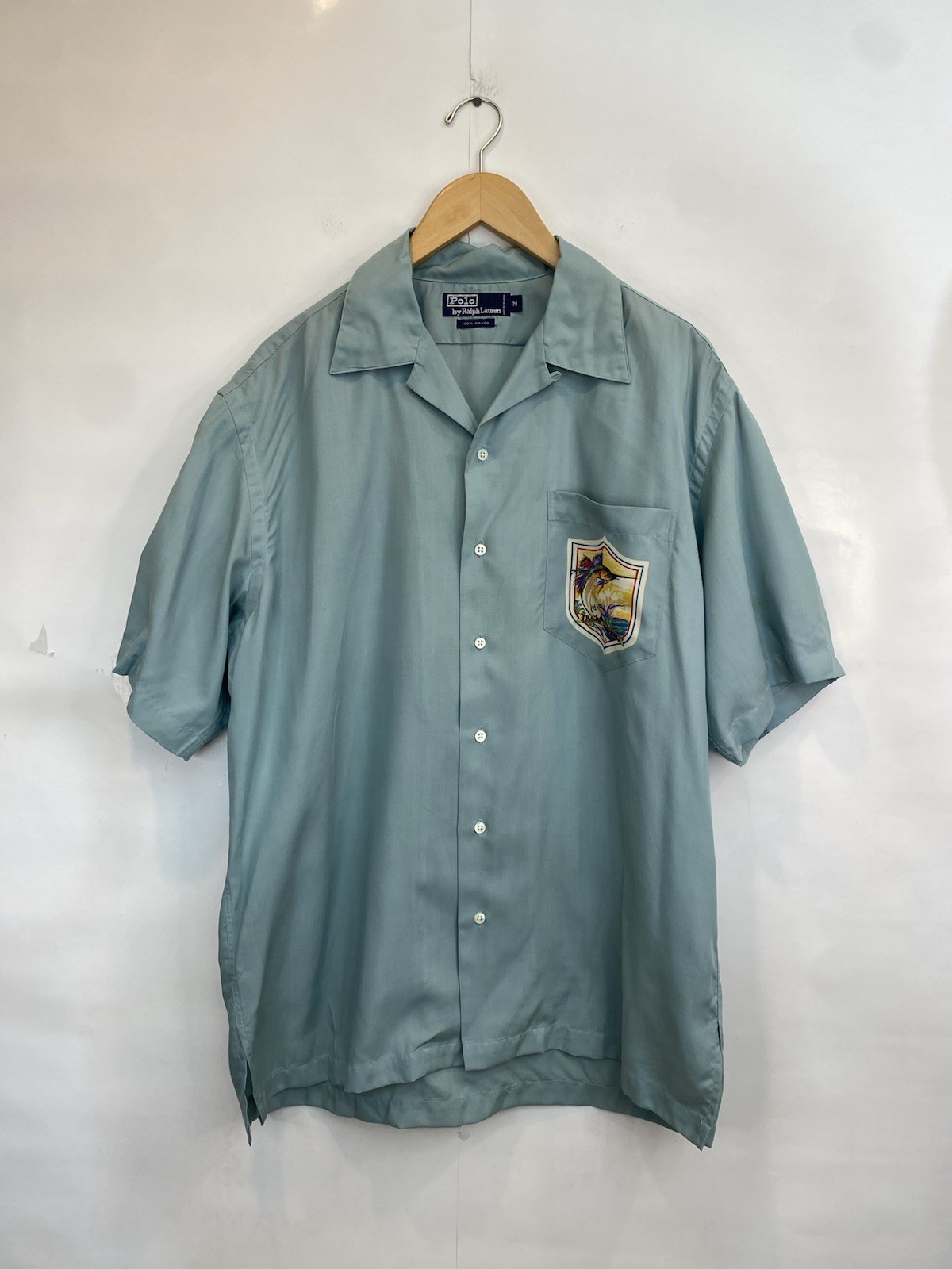 Polo Ralph Lauren Sportsman Marlin Swordfish 100% Rayon Button Down Shirt Rare!