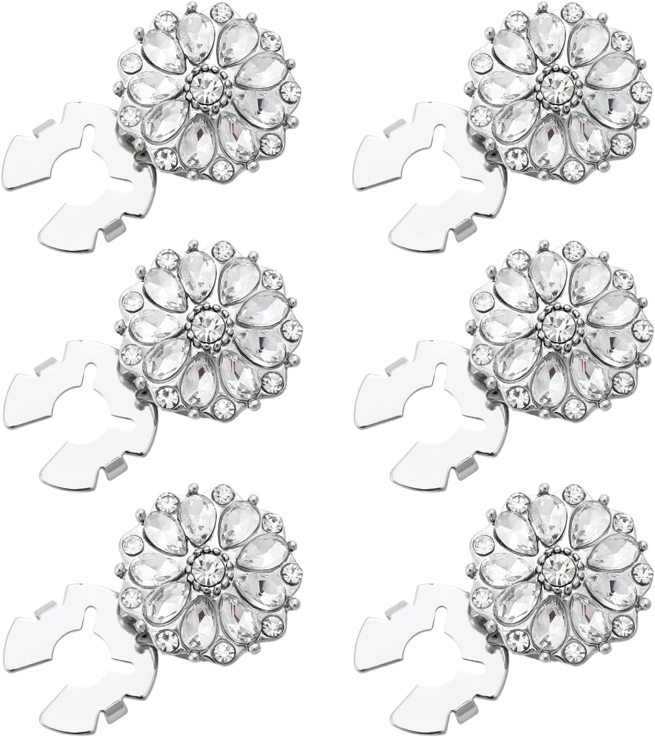 6 Pcs 17Mm Detachable Rhinestone Button Covers Sliver Flower Crystal Clips for C