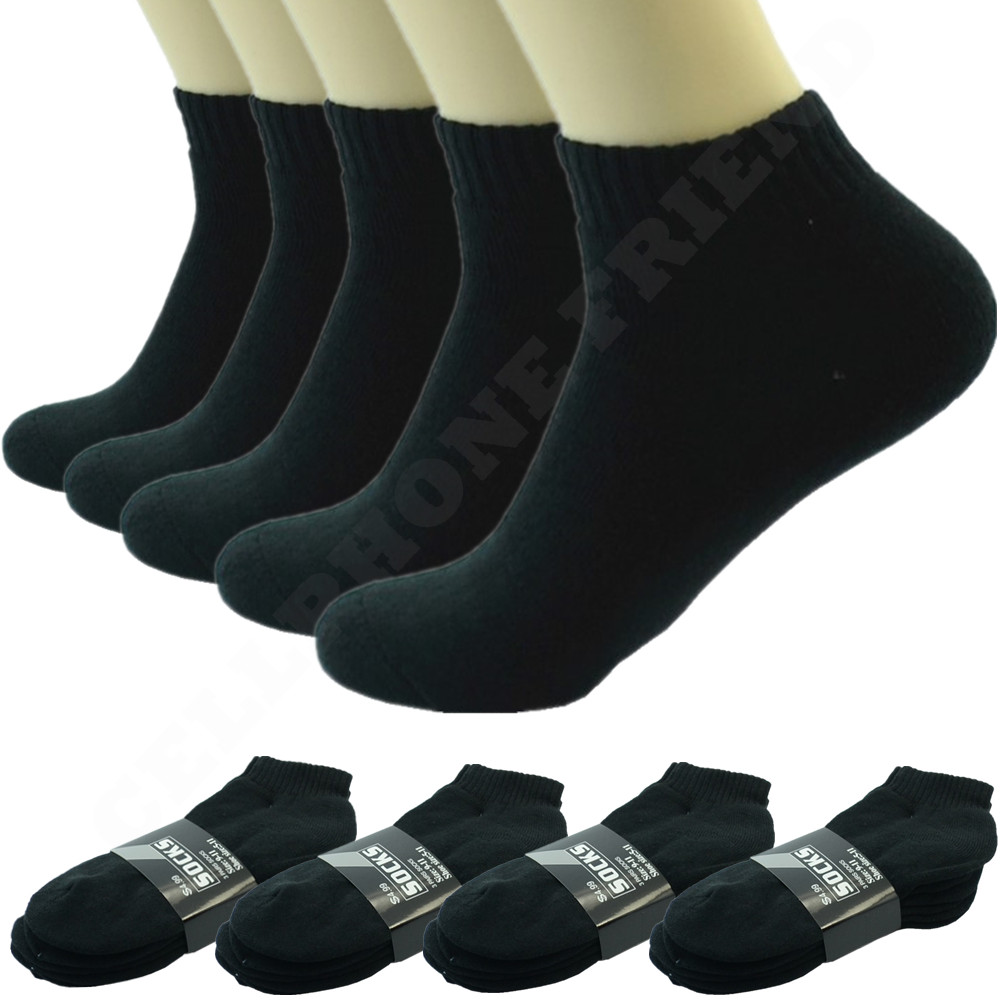 Black 3-12 Pairs Mens Ankle Quarter Crew Sports Socks Cotton Low Cut Size 10-13
