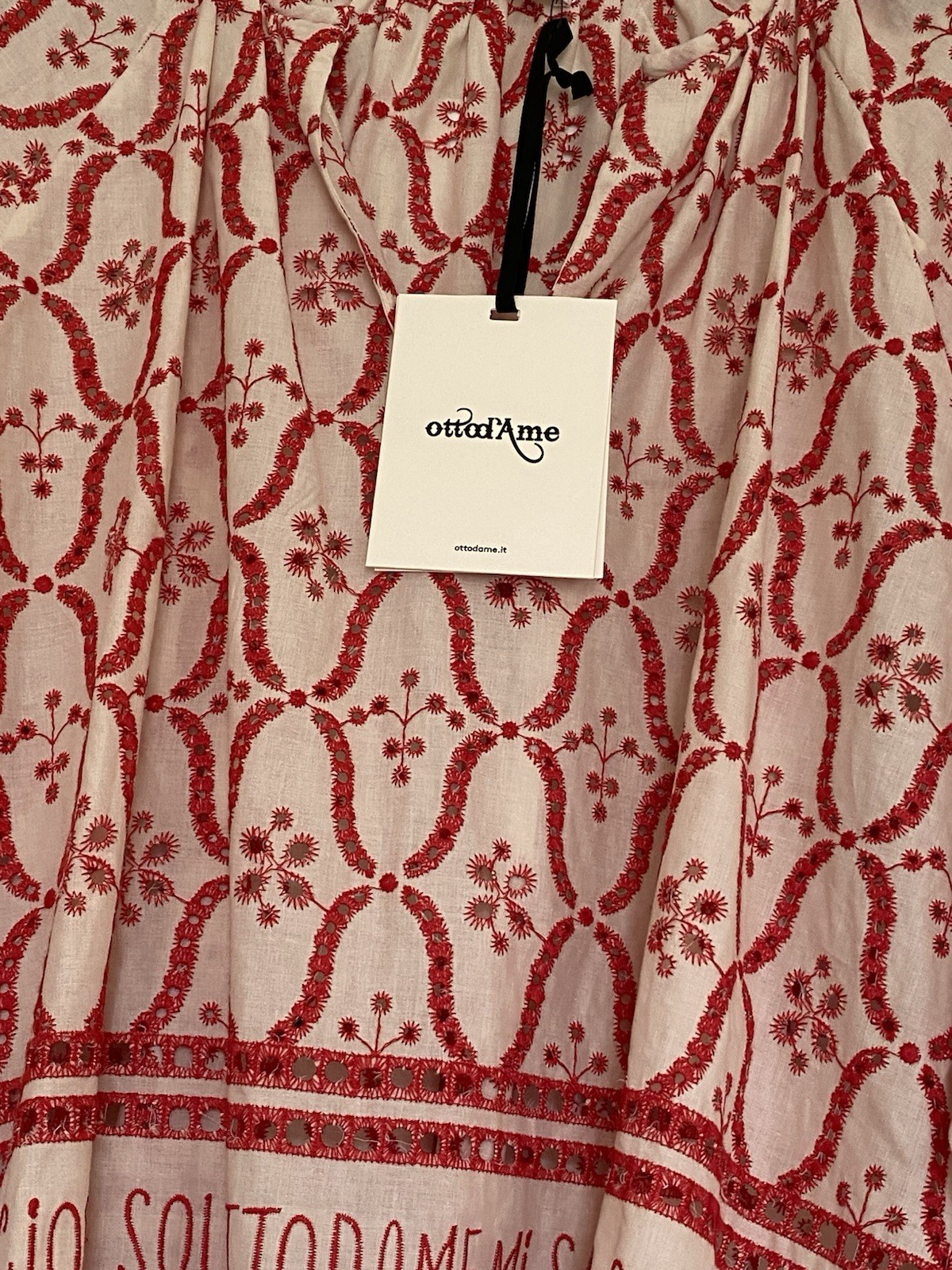 ottod’Ame Beige & Red Embroidered Round Neck Balloon Sleeve Blouse Cotton 10