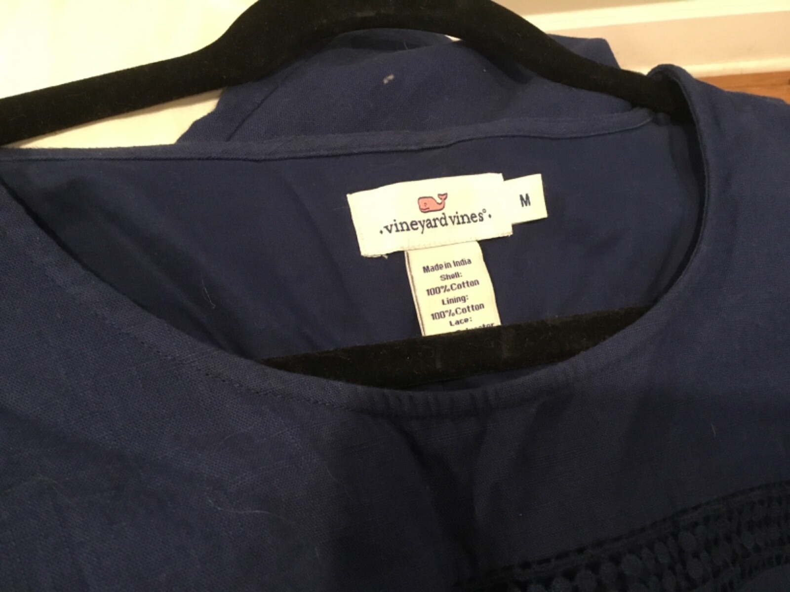 Vineyard Vines Navy Cotton Crocheted Sz M Summer Beach Shift Dress Pull Over