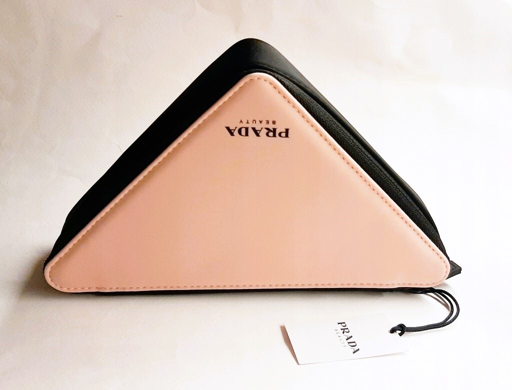 Prada Triangle Clutch Bag Cosmetic Pouch Pink & Black NWT
