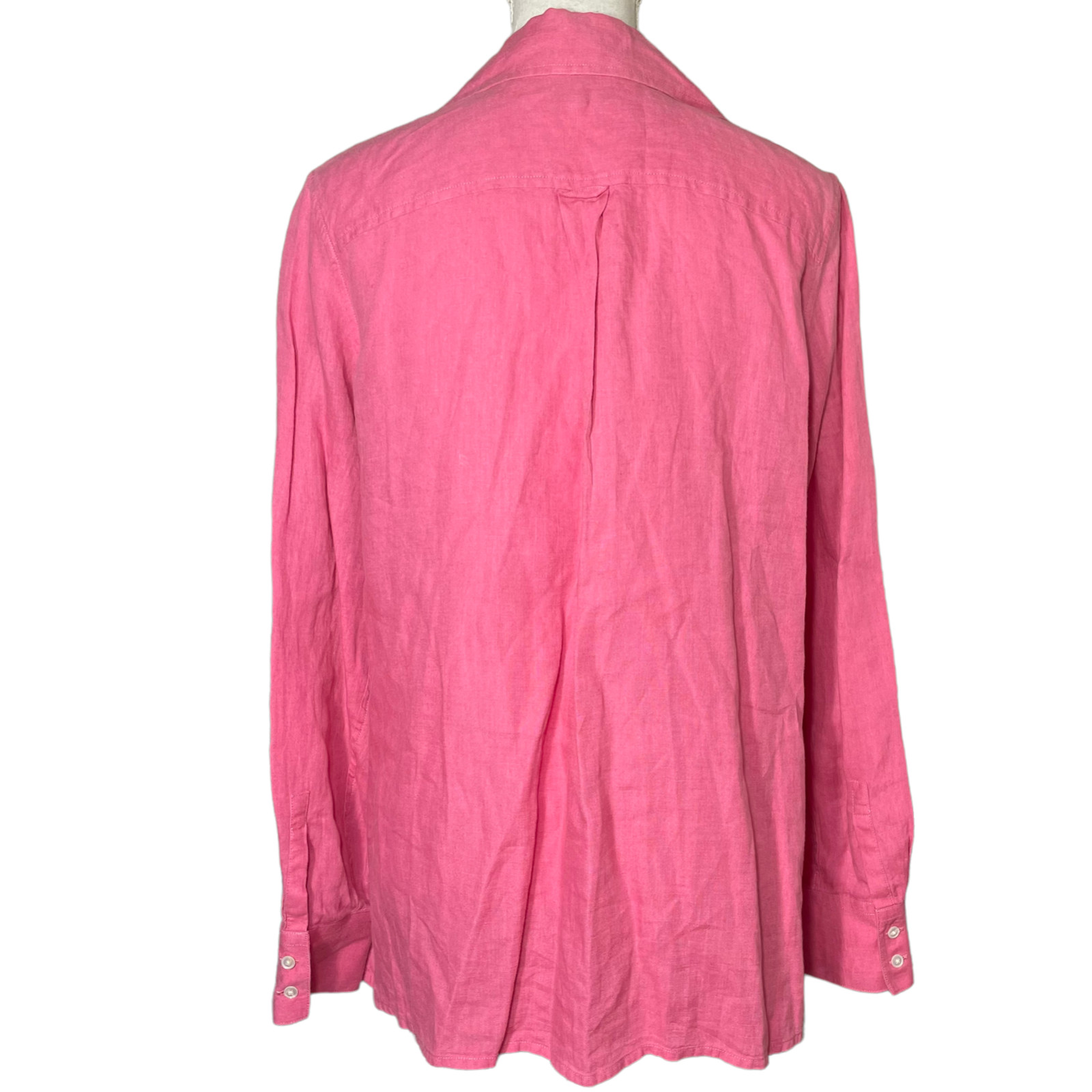 100% Linen Blouse 14 Irish Hot Pink Talbots Button-up Shirt Long Sleeve Barbie