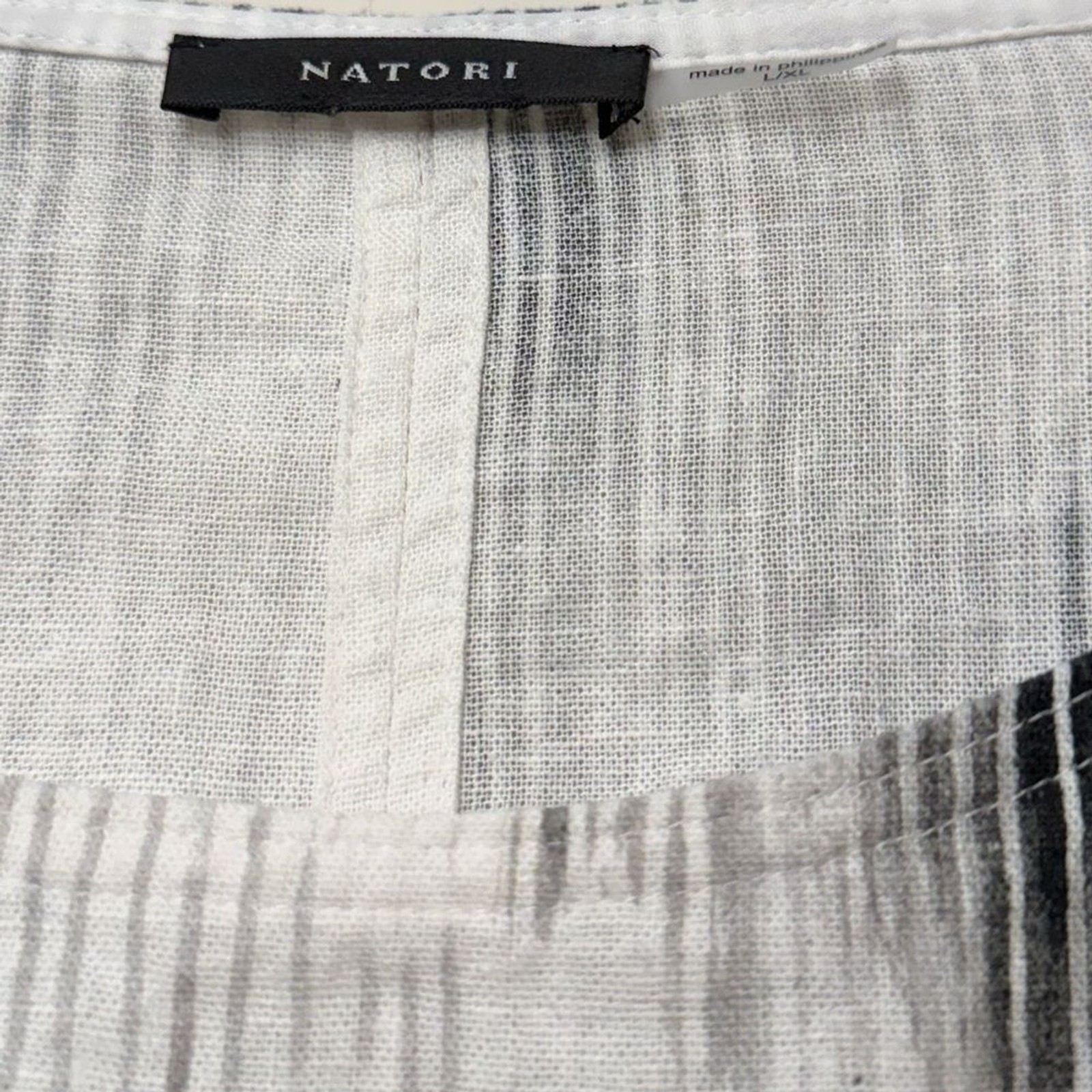Natori Painted Ikat Caftan Linen Top Artistic Dolman Sleeve Blouse Abstract