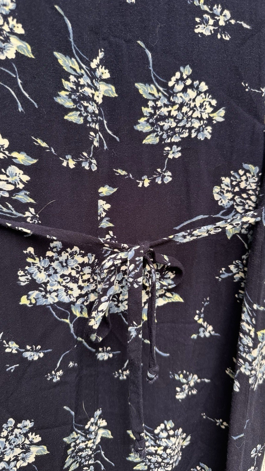 Vintage Blue Navy Blue and Hydrangea Cottagecore Midi Dress with Tie Detailing