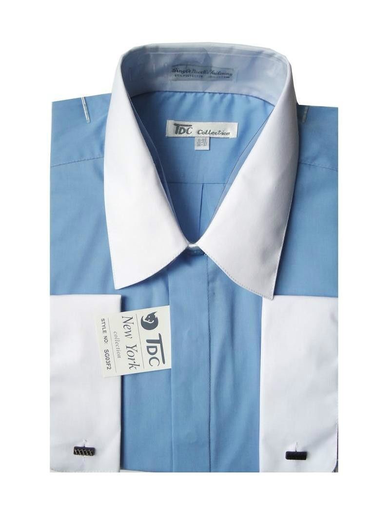 New Men’s Stylish French Cuff Dress Shirt Two-Tone 10 + Colors M to 4X New 03F2