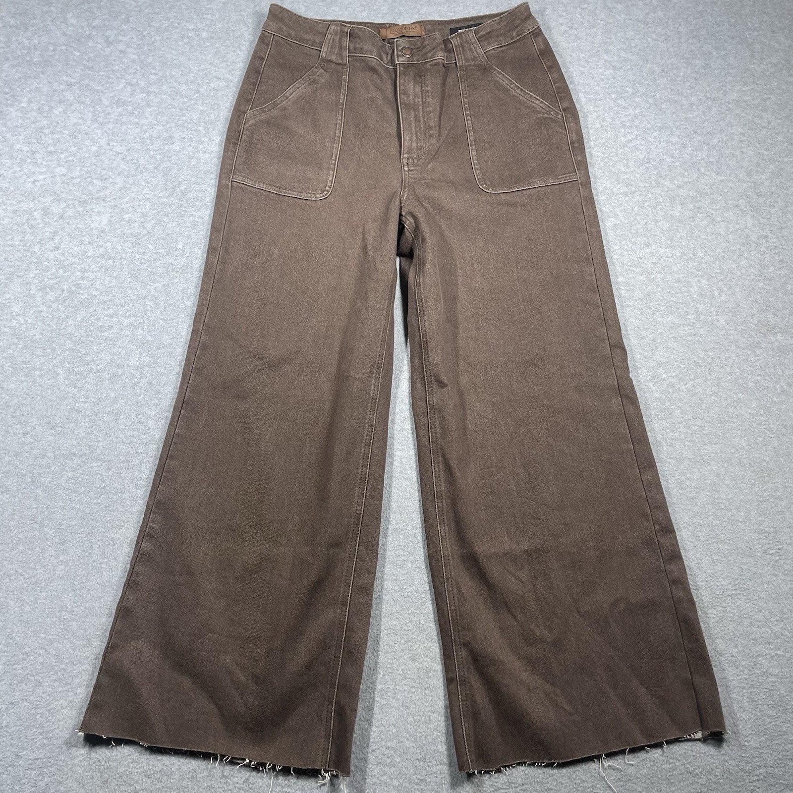 Judy Blue retro wide leg jeans women’s 11/30 W30 L27 brown raw hem solid denim