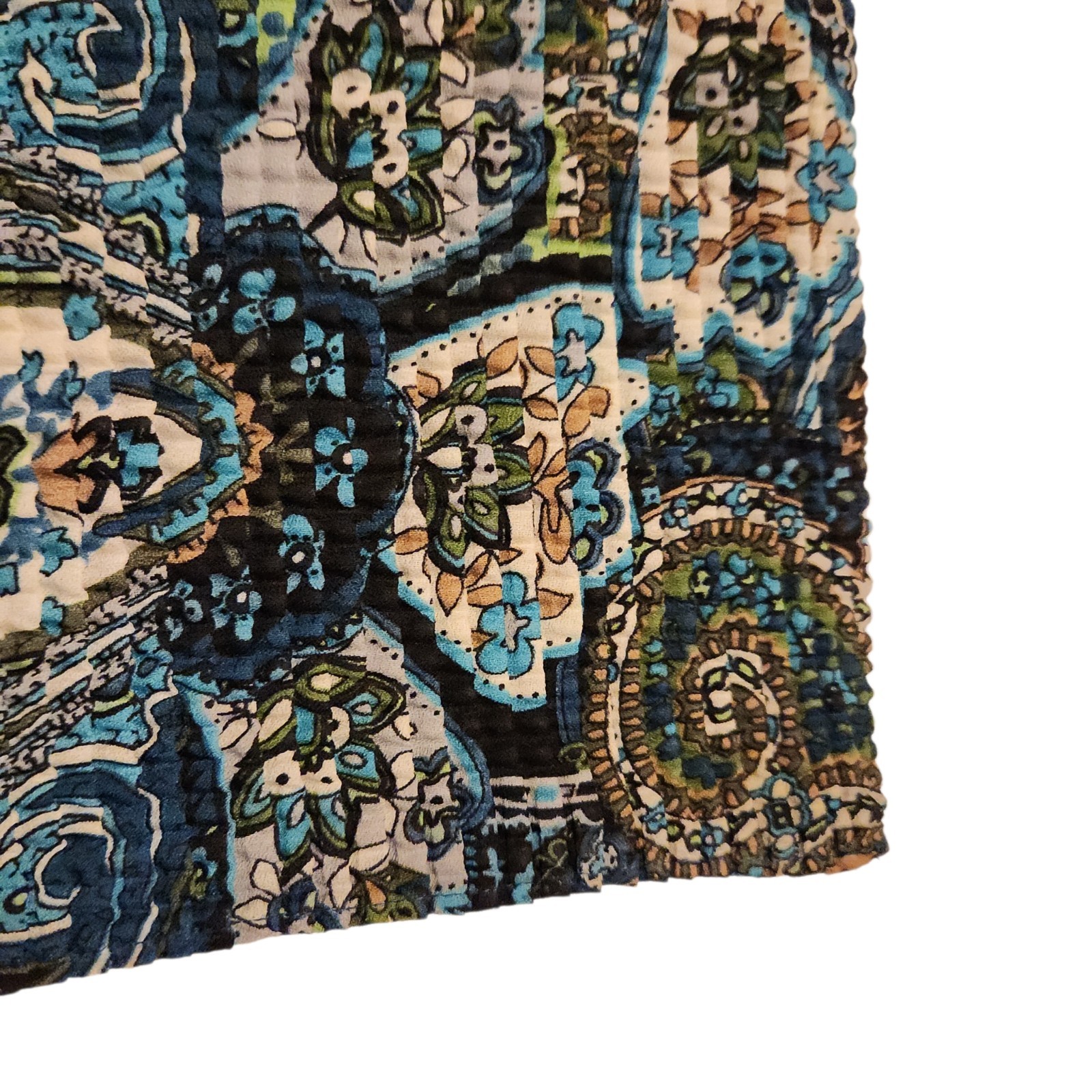 Nicola Sheer Button Up Blouse w/ Ruched Tank Top Blue Paisley Womens Size XL