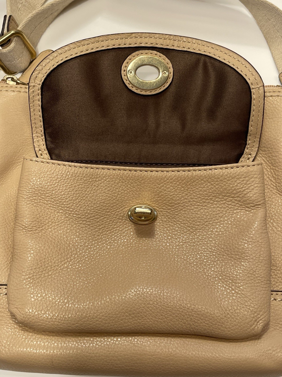 Coach Park Nude Leather Swingpack Crossbody Zip & Turn lock Brass Hardware Bag
