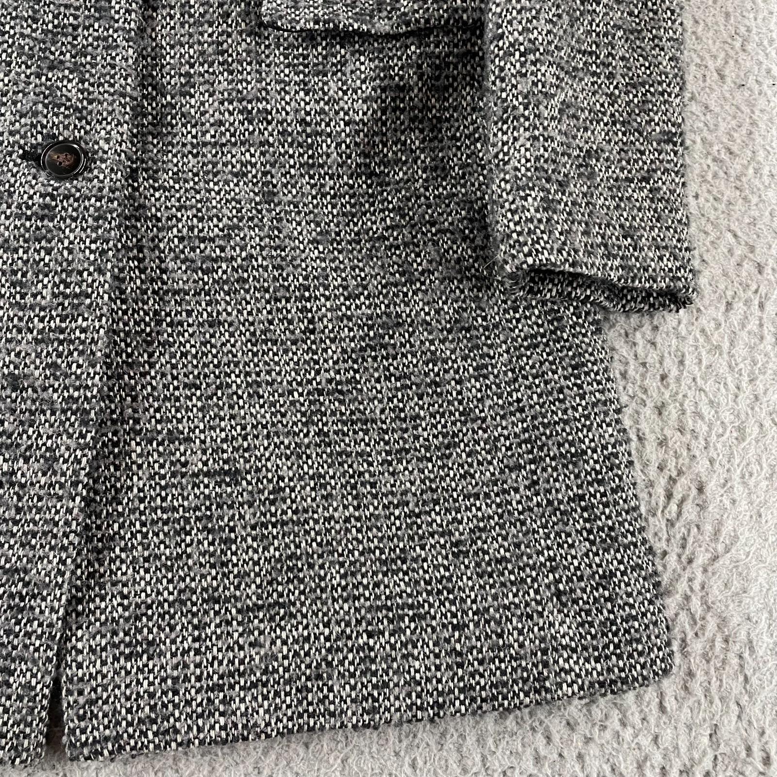 J Crew Factory Tweed Topcoat Coat Grey Black H1493 Size 8 Jacket 3 Button