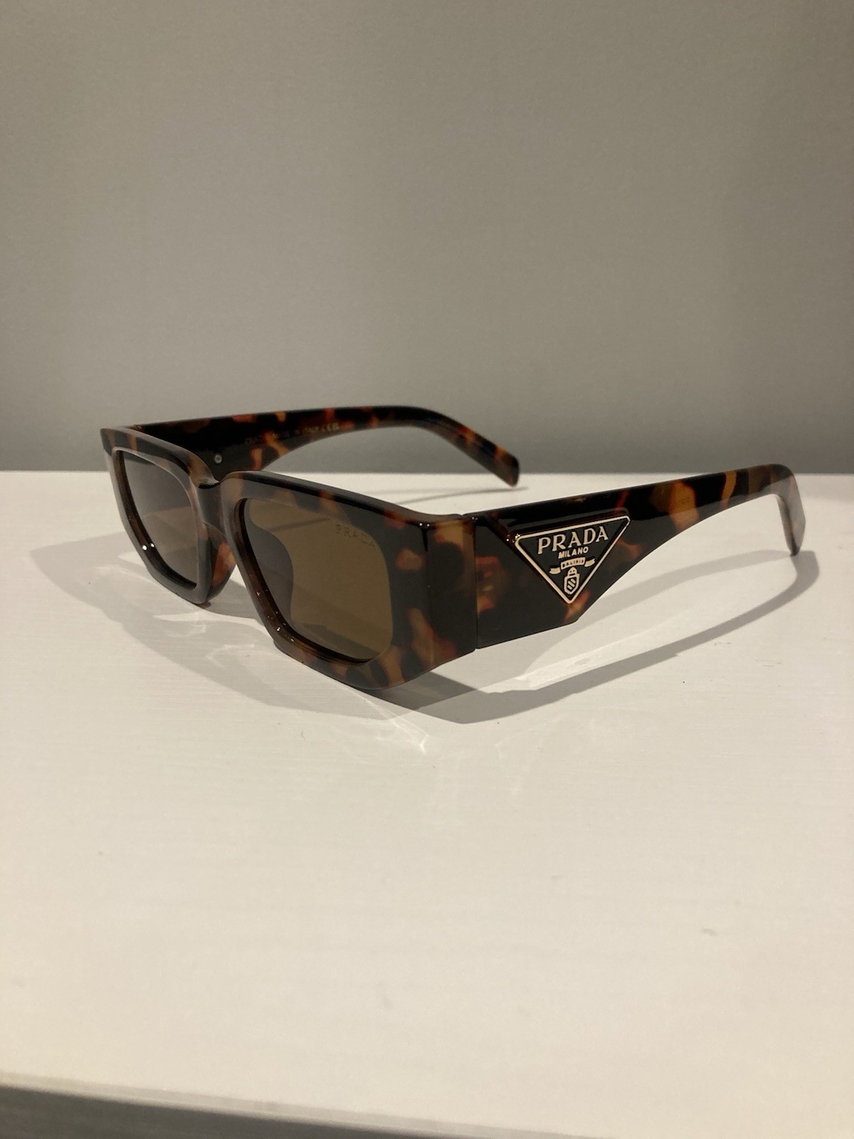 Prada PR 05YS Rectangle Tortoise Shell Sunglasses Brown Tinted Lenses 142mm