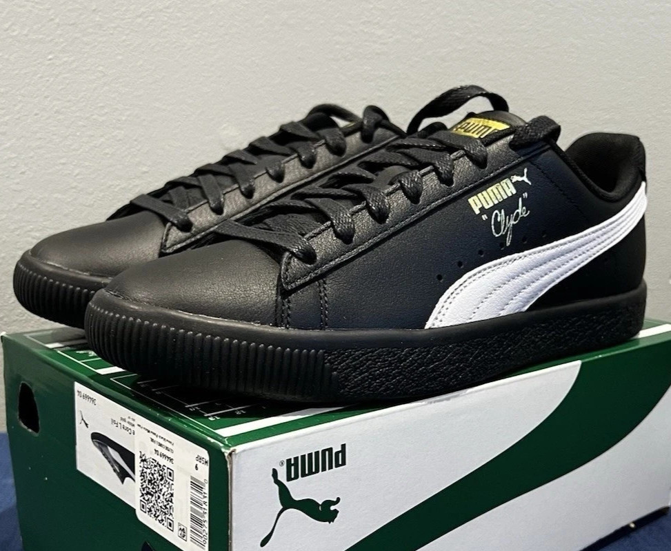 Puma Clyde Core Leather Foil Black/White Low Shoes Sneakers 364669-04 Men’s New