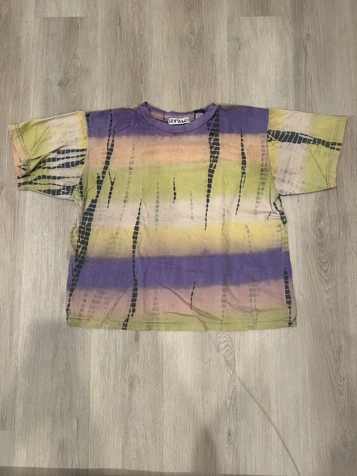 Vtg Unisex Large Bravo Floating Grunge Color Block Tie Dye T Shirt
