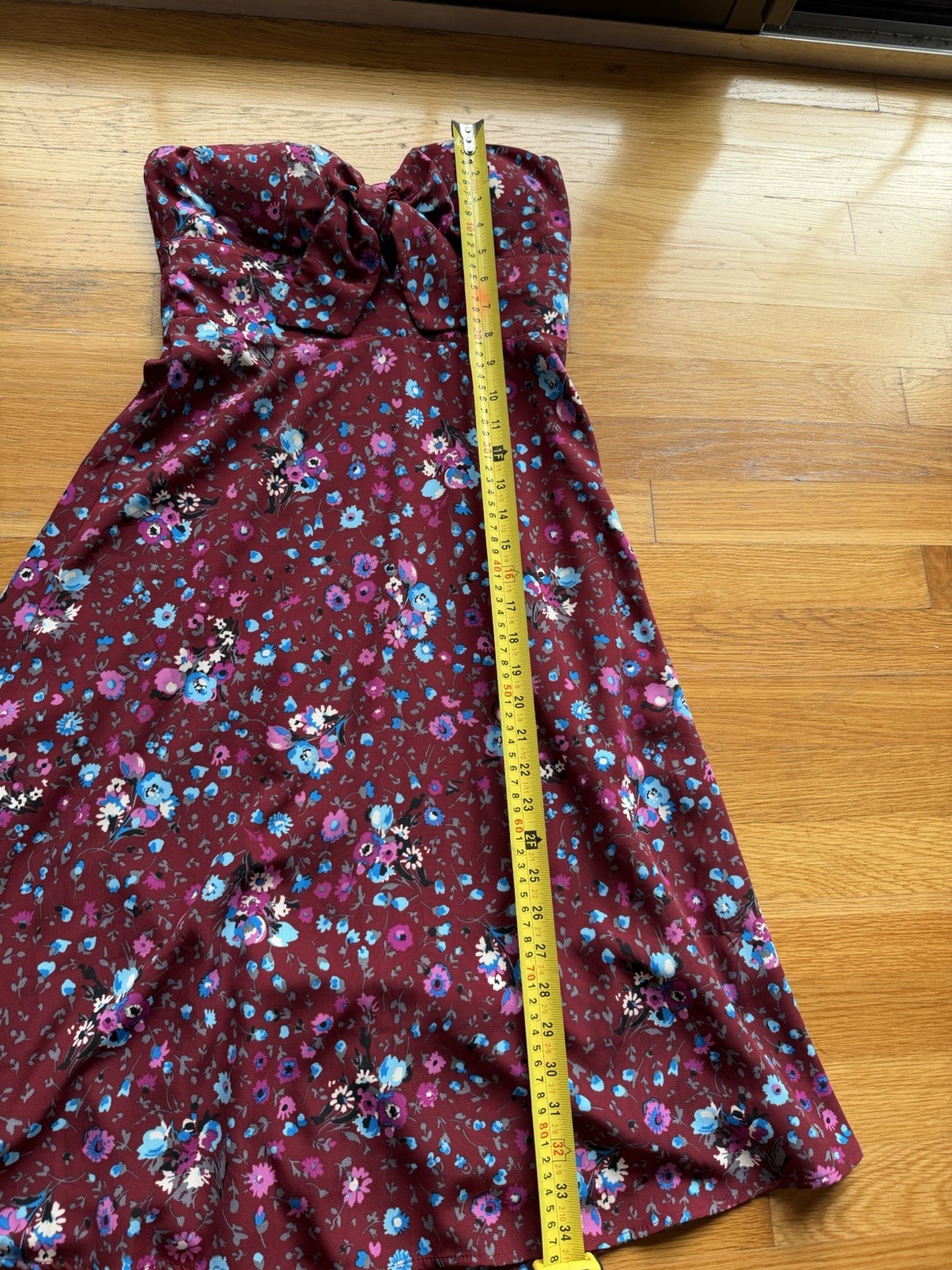 Lulus Burgundy Floral Strapless Bow Mini Dress – Size Small