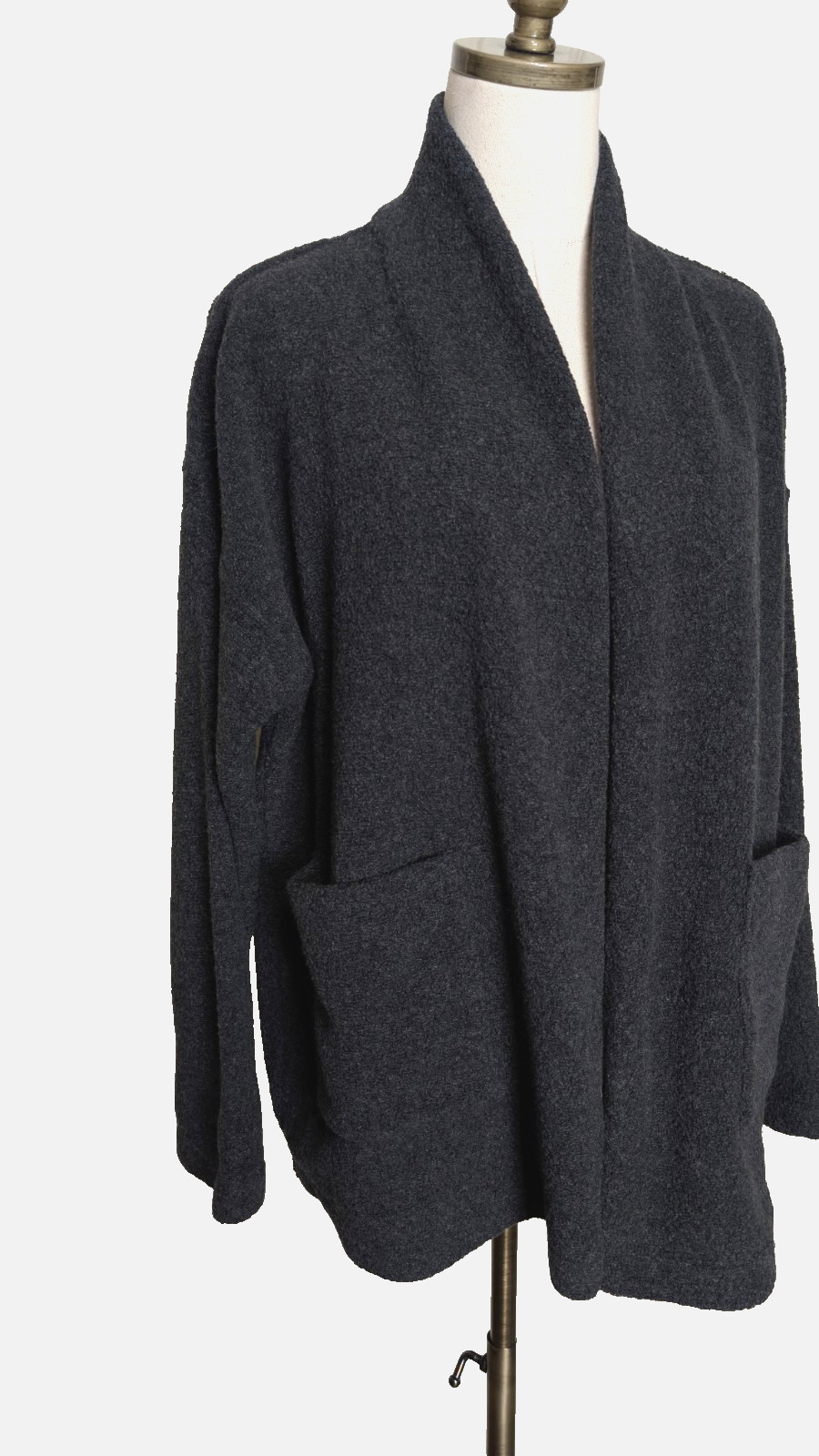 EILEEN FISHER Cardigan Heather Gray Open Front Wool Blend Pockets Size SP
