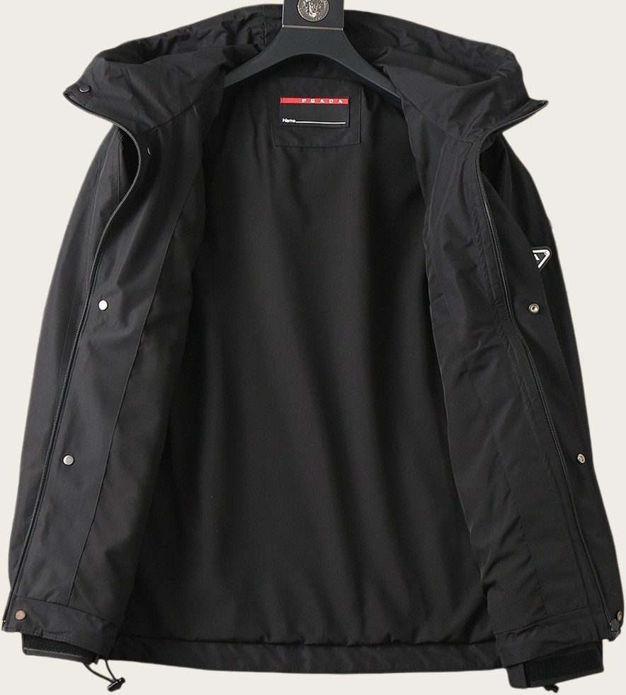 Prada 26SS New Men’s Red Logo Black Jacket Coat