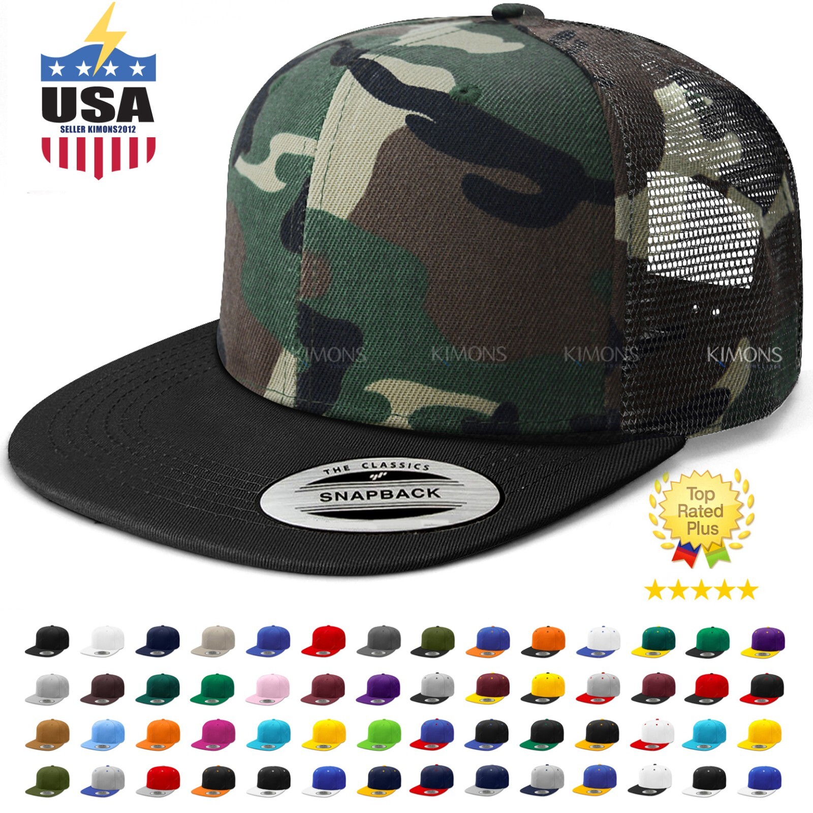 Snapback Hat Hip Hop Trucker Flat Baseball Cap Mesh Plain Blank Men Army CS 1