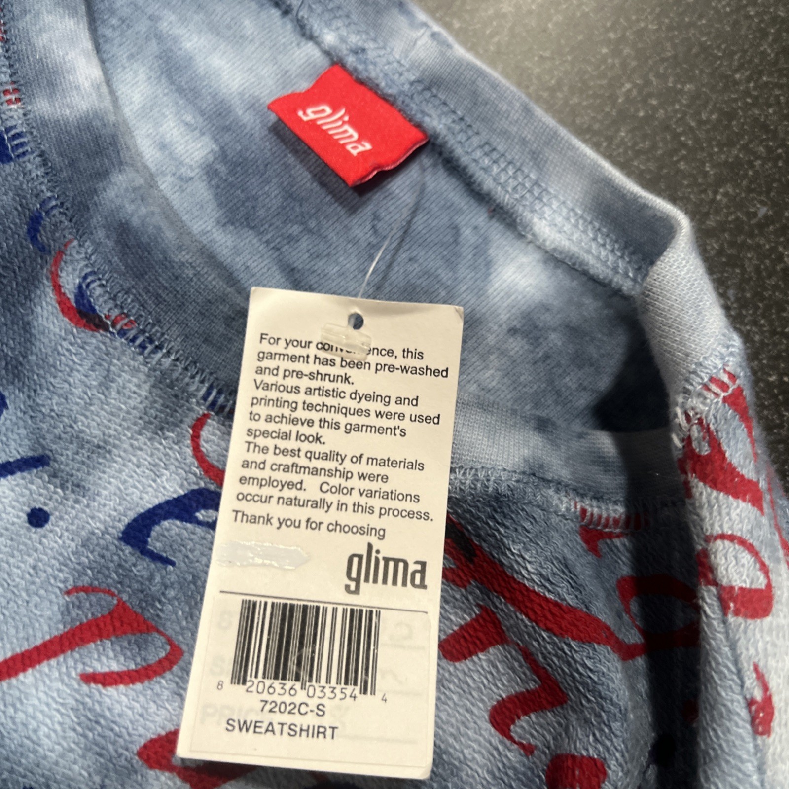 NWT Glima Cotton Sweatshirt Printed Tie Dye Paris Patch French Terry Sz S