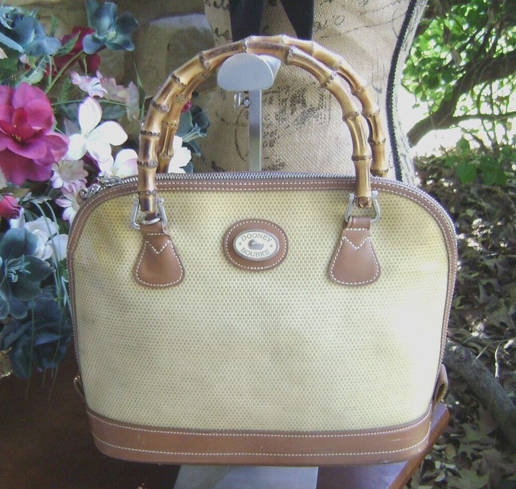 Dooney&Bourke Euc 2-Tone All Weather & Finished Leather Handbag Bamboo Handles 2