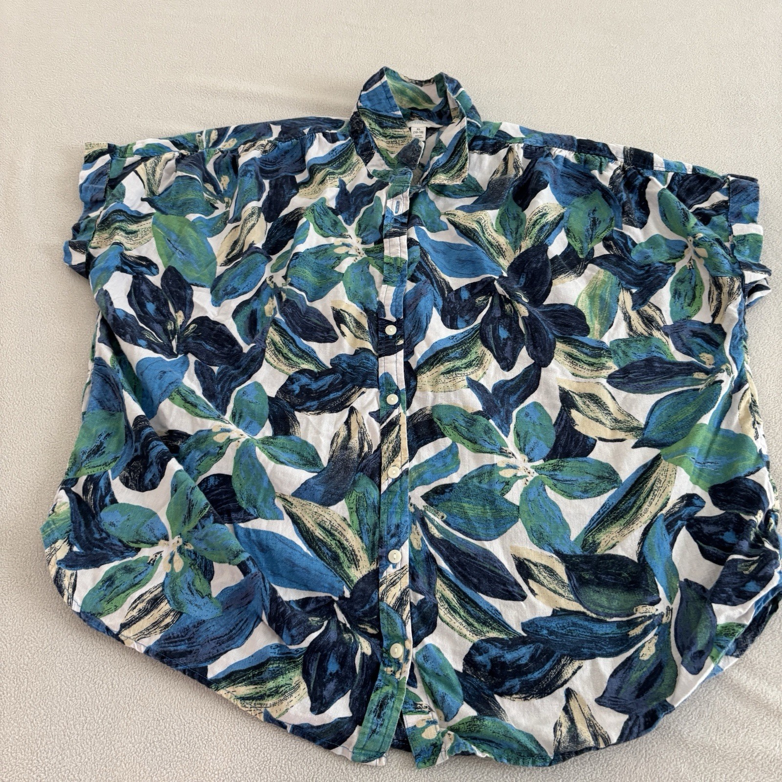 Time & Tru Women’s Xl Button Down Blouse Linen Blend Beach Coastal Breathable