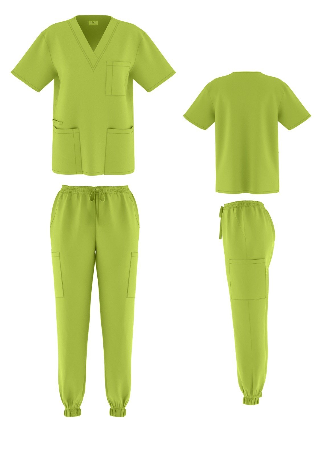 Unisex STRETCH Jogger Scrub Set Solid V-Neck Top Men Women Medical Nurse Uniform
