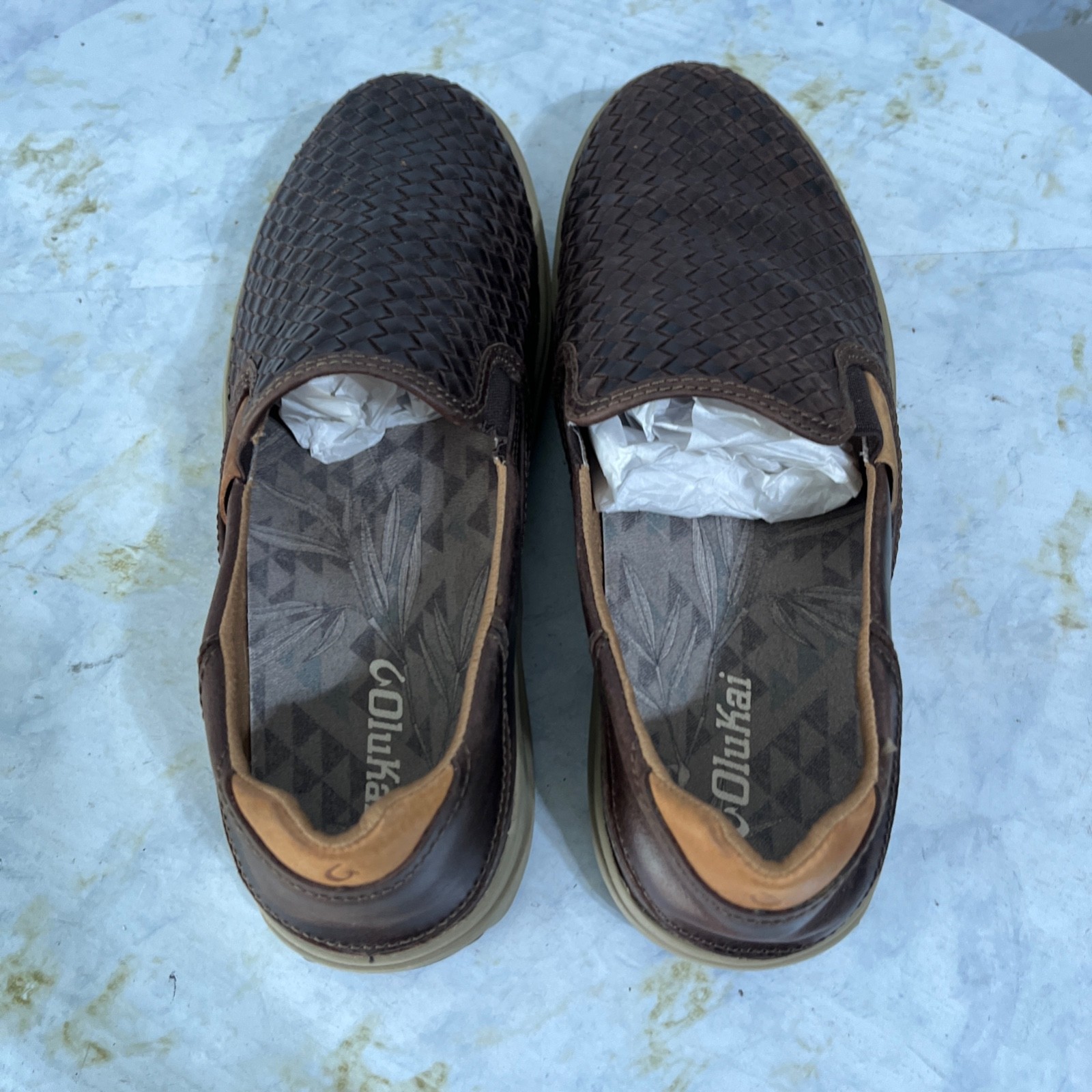 Olukai Lae’ahi LauHala Mens Size 11 Shoes Brown Leather Comfort Casual Sneaker