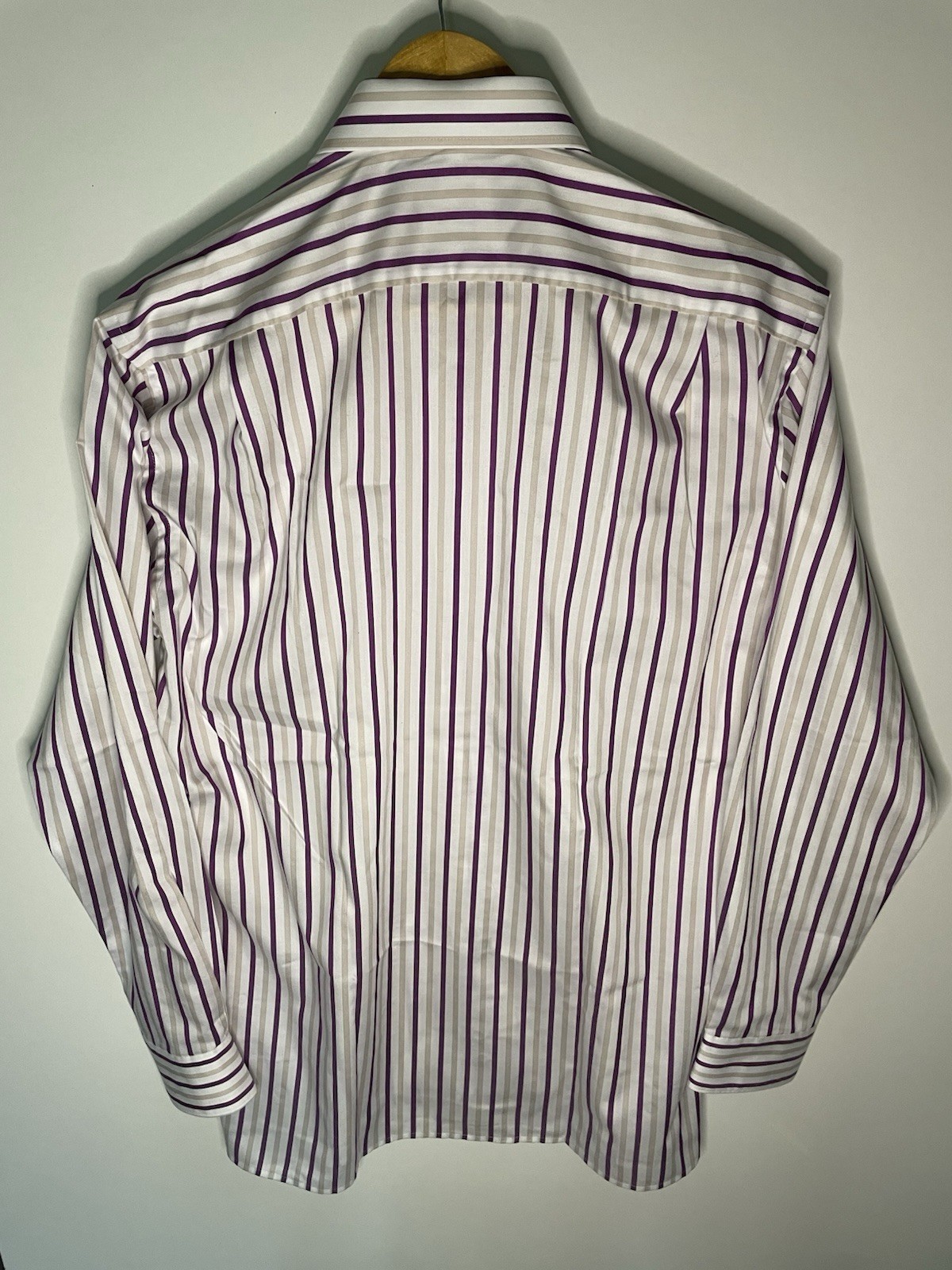 Olymp Luxor Dress Shirt Mens M 39 purple Stripe slim Line Non Iron Twill LS