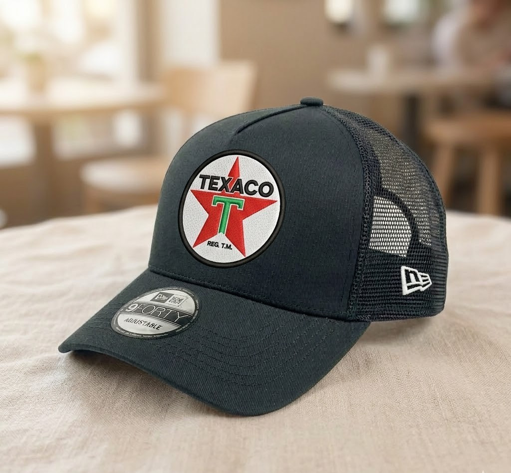 Trucker Hat Vintage Texaco Gasoline Logo Black Mesh Adjustable Cap