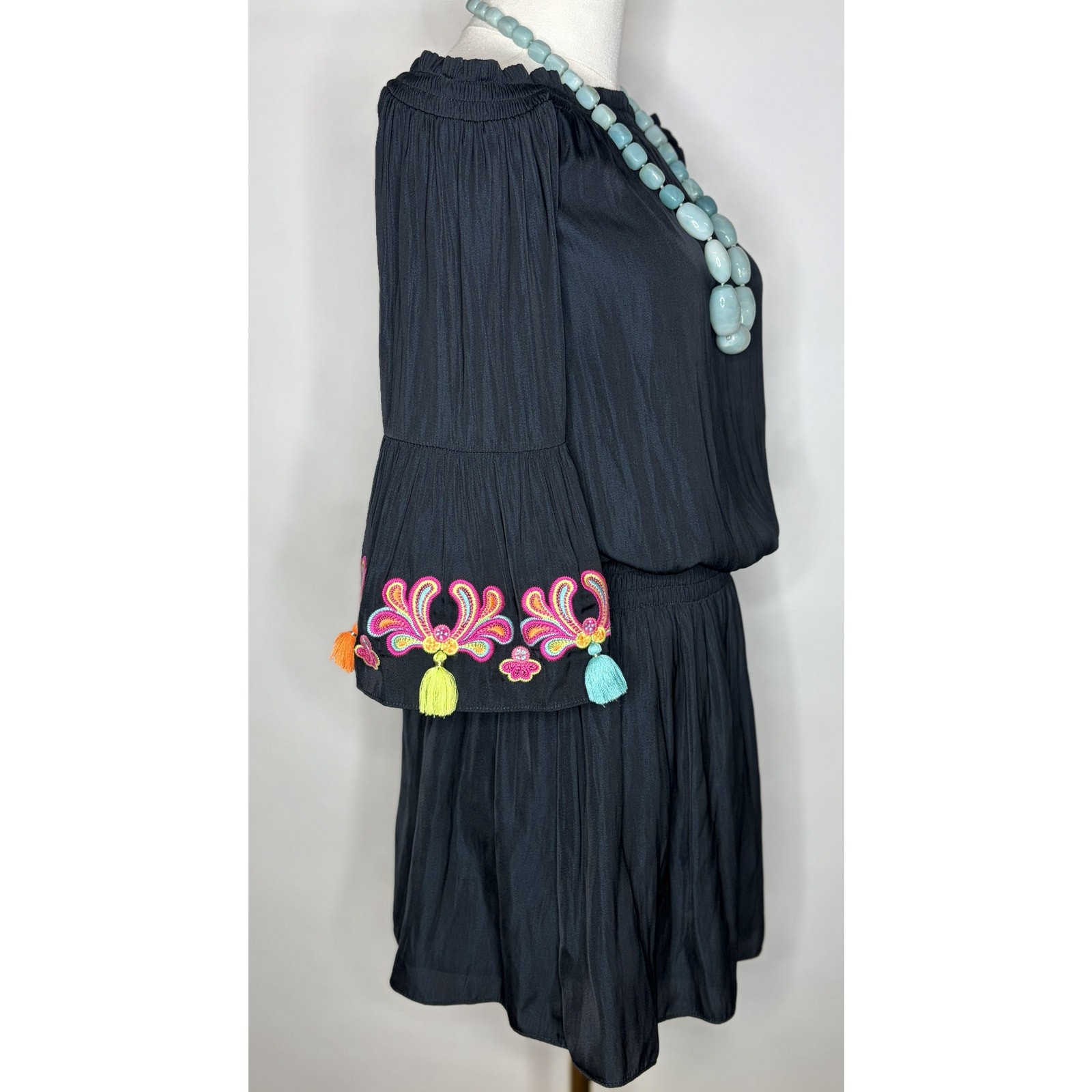 Lilly Pulitzer XXS Black Off-the-Shoulder Embroidered Tassel Romper
