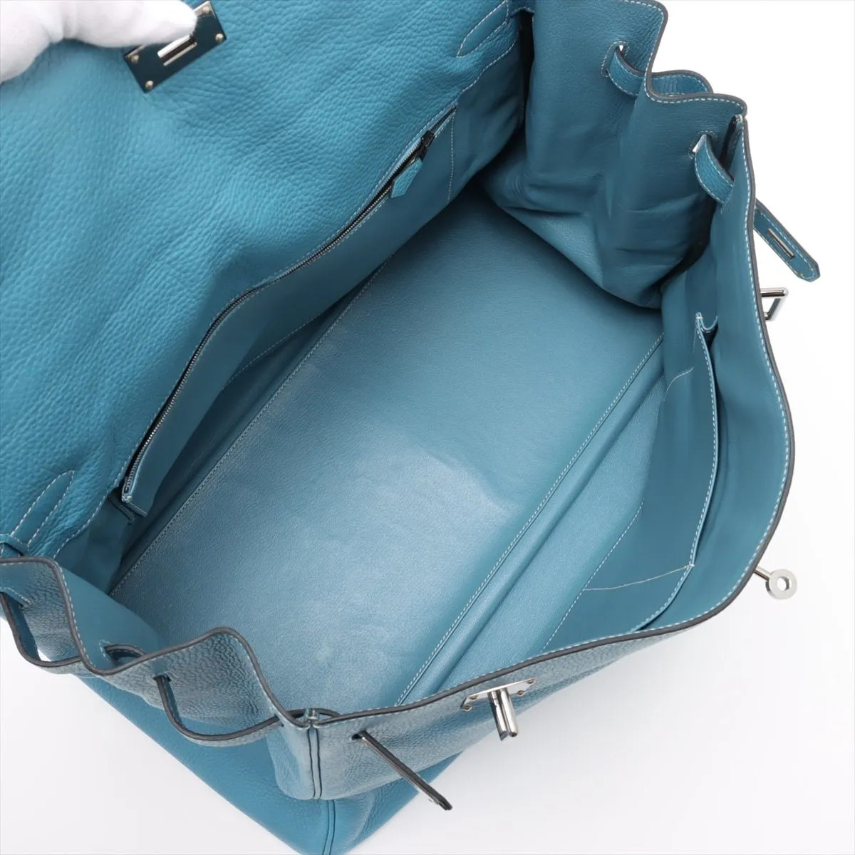 Hermès Kelly 50 Le Tournay Taurillon Clemence Blue Jean Silver Metal Fittings □L