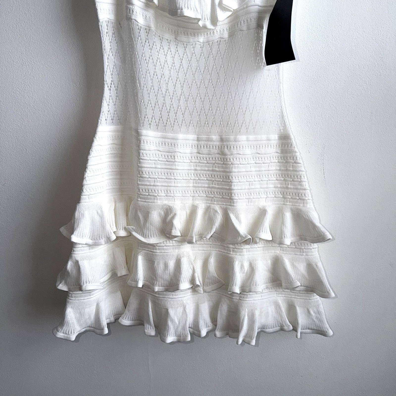 NWT Retrofete Costera Knit Dress Size Medium White Ruffle Mini Bridal Wedding